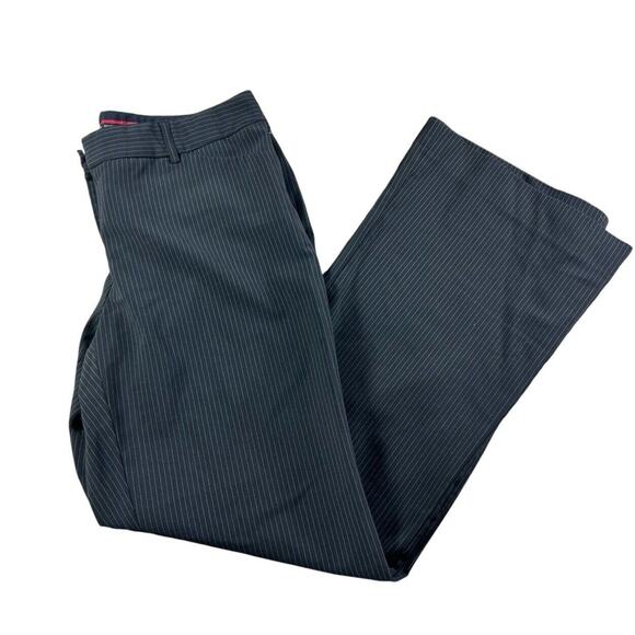 Express Design Studio Editor Pinstripe Wide Leg Black Pants Sz 8 R Midrise - Picture 3 of 6